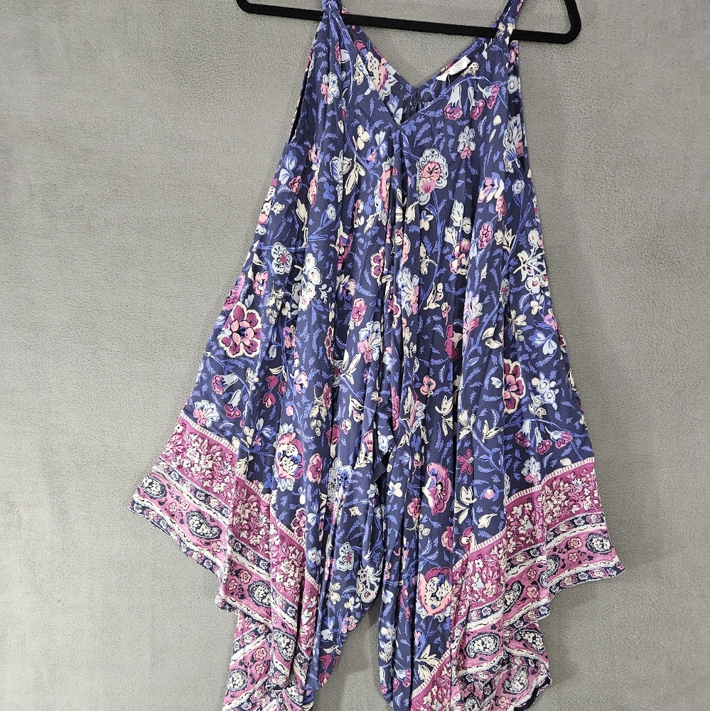 Japna Womens Small Boho Jumpsuit Romper Blue Purple Floral Oversized Flowy Y2K